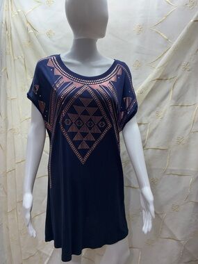VENUS Navy Top with Copper Geometric Stud Pattern
